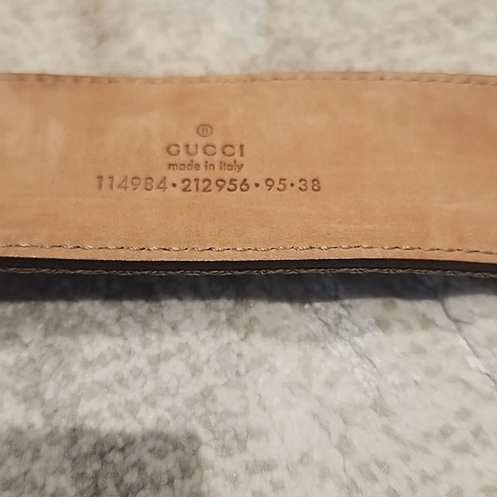 Gucci Beige & Brown Leather Belt with Silver Buckle Mens